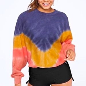 PINK Victorias Secret Women S Tie Dye Oversized Crew Neck Cropped Sweatshirt
